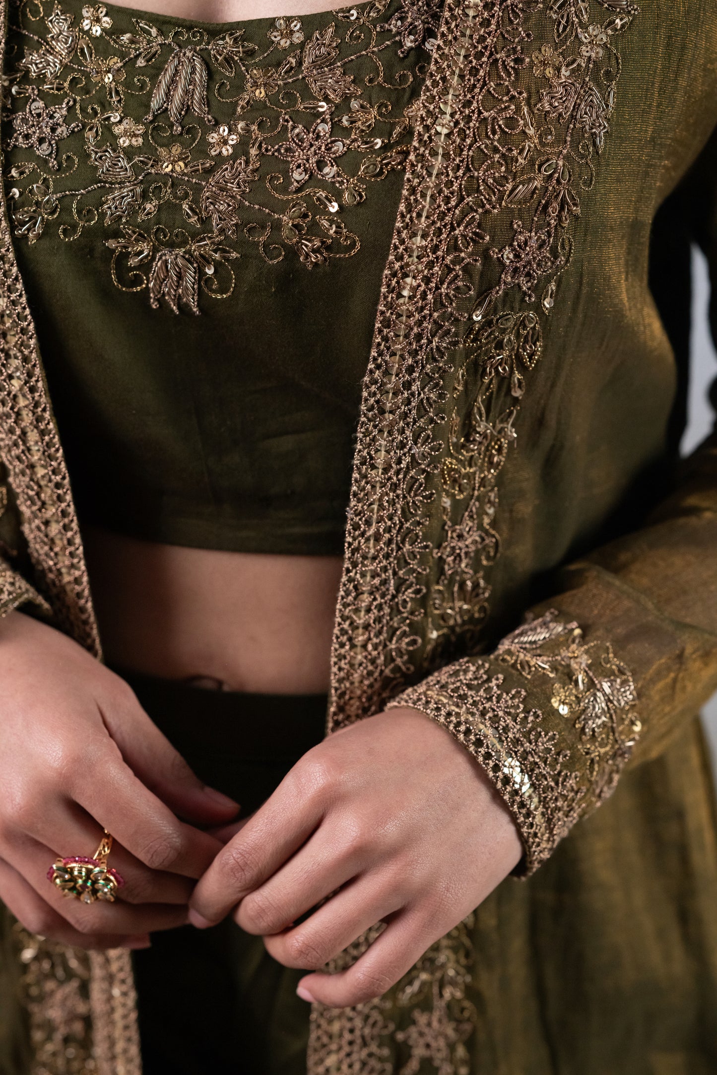 DARK MOSS GREEN TISSUE JACKET SET