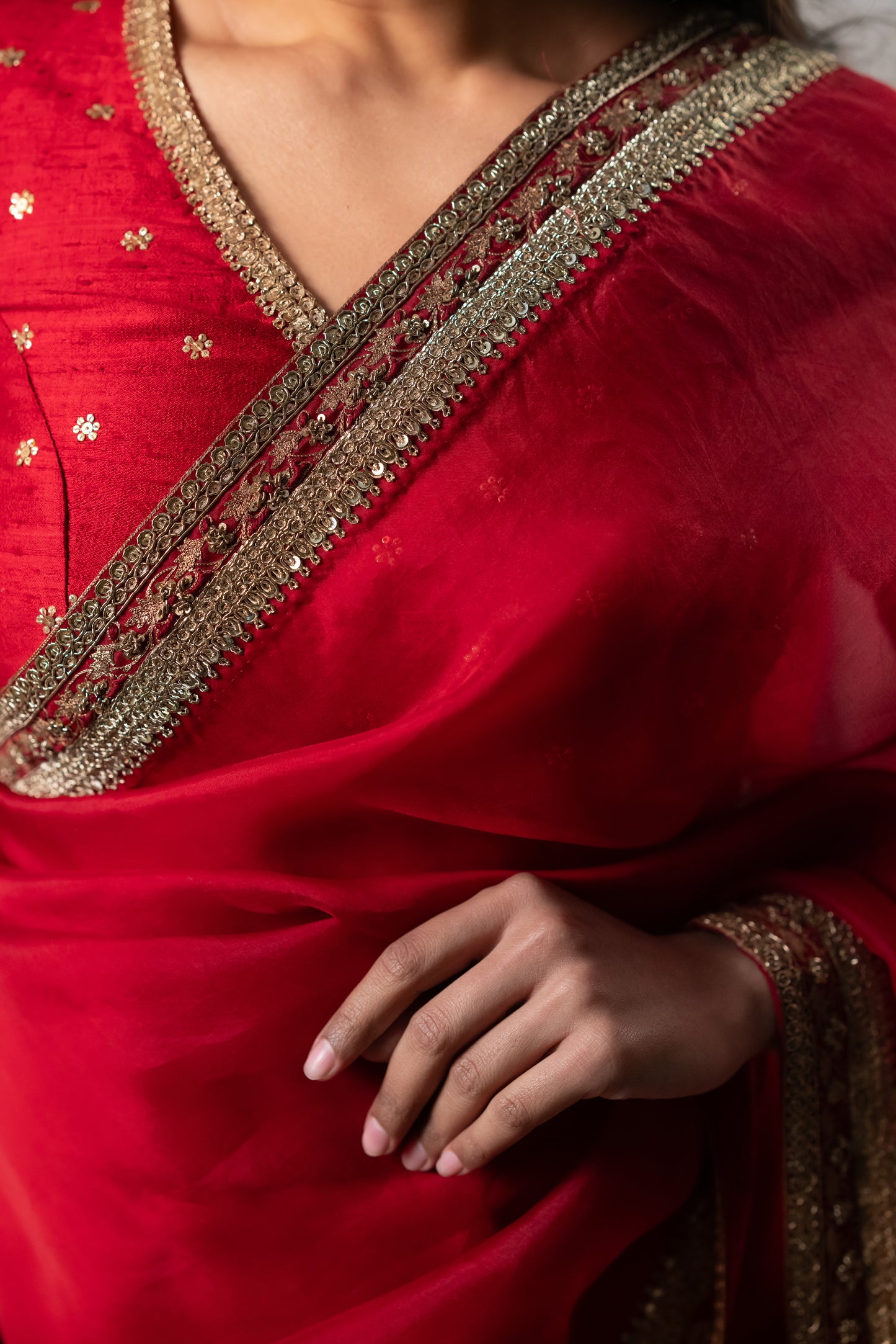RUBY RED SILK ORGANZA SAREE