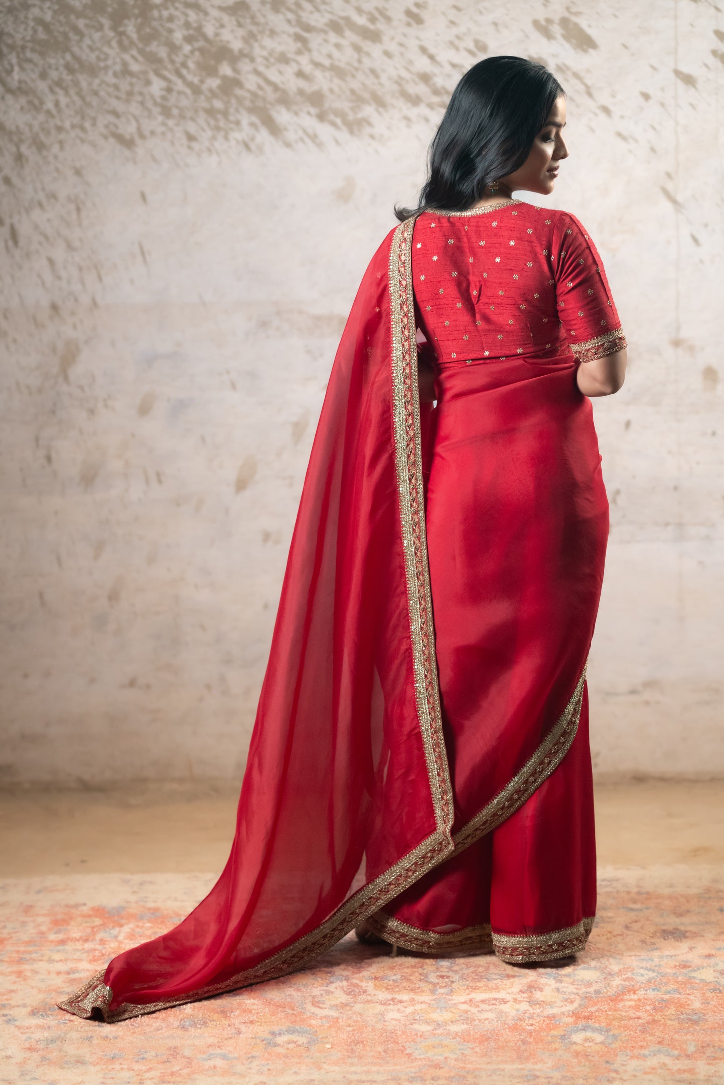 RUBY RED SILK ORGANZA SAREE