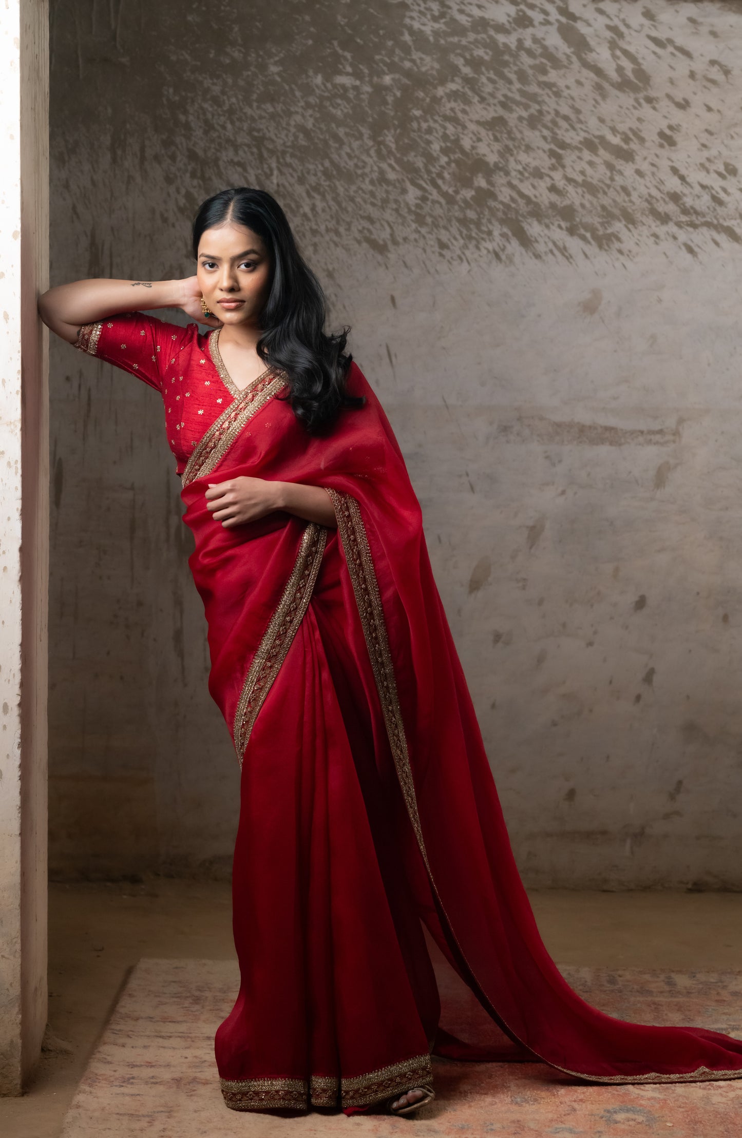 RUBY RED SILK ORGANZA SAREE