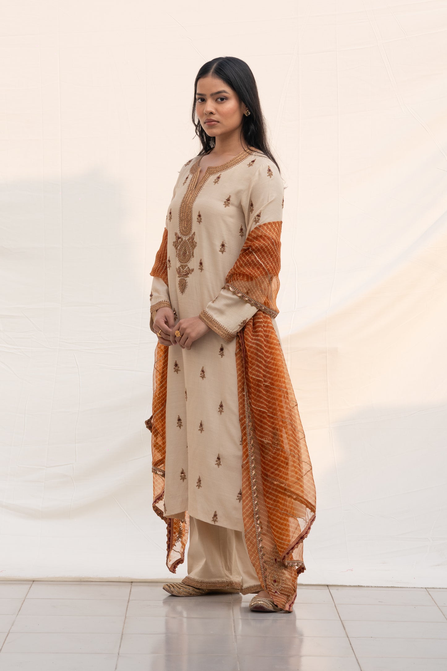 IVORY MOGA SILK KURTA SET