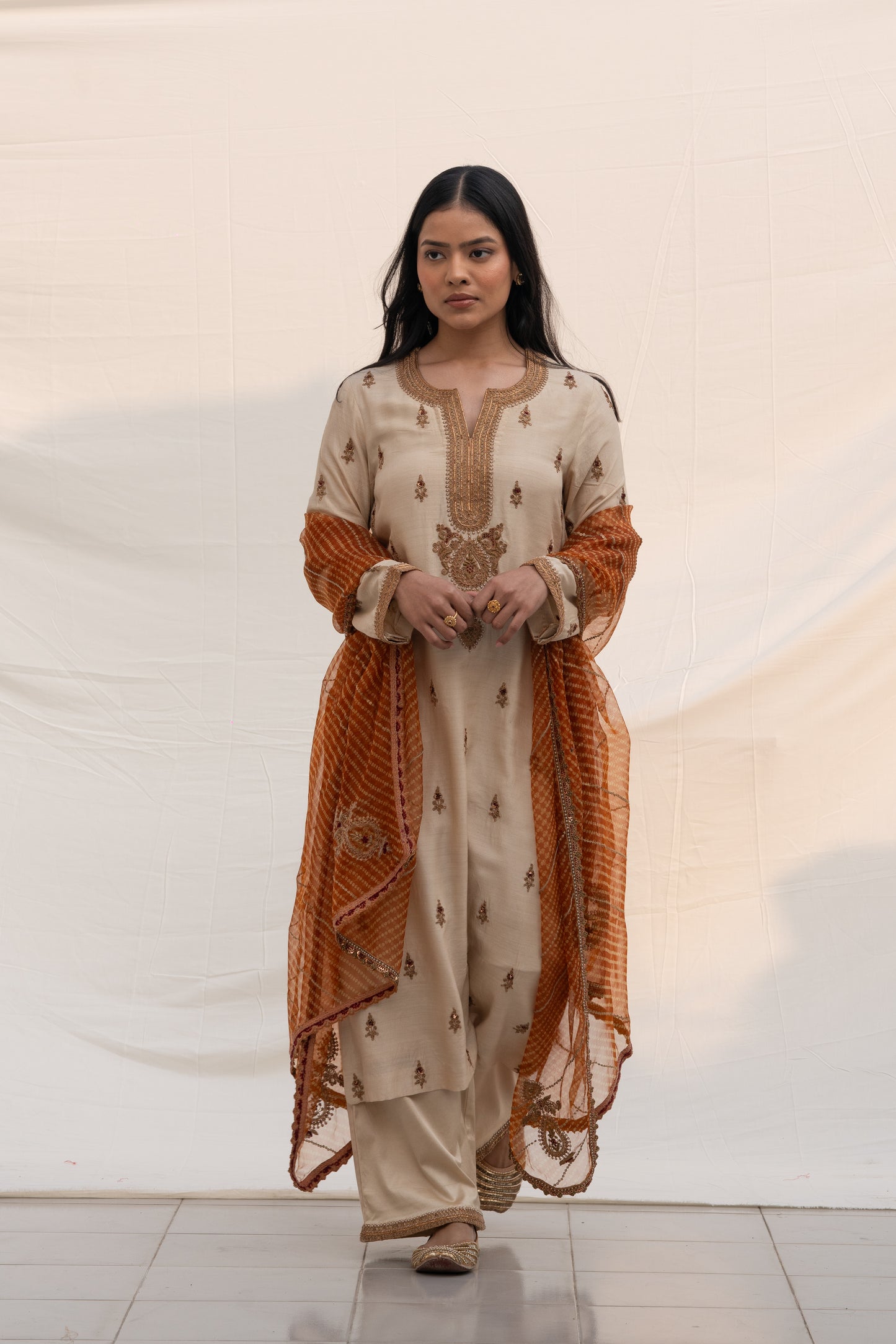 IVORY MOGA SILK KURTA SET