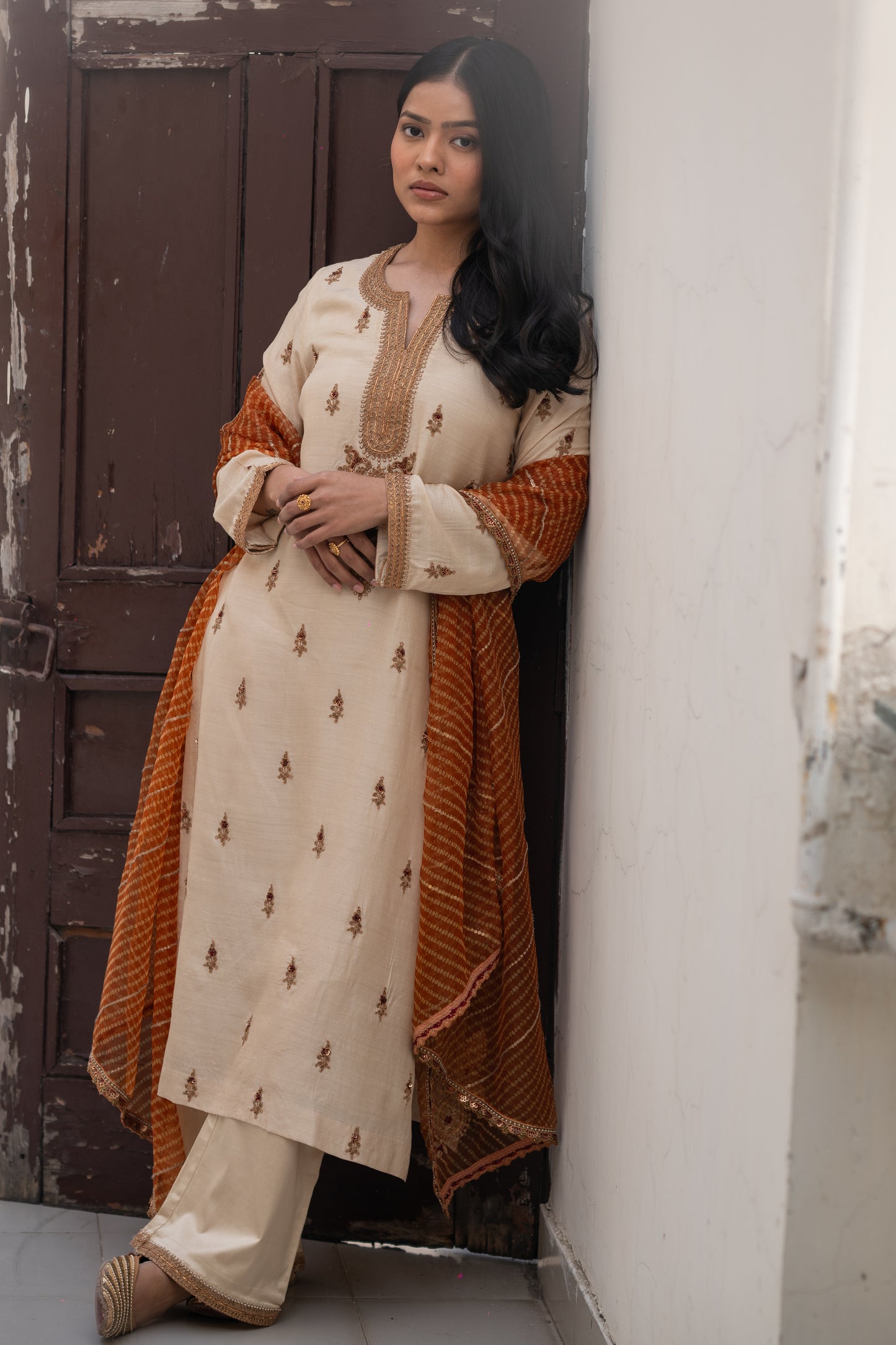 IVORY MOGA SILK KURTA SET