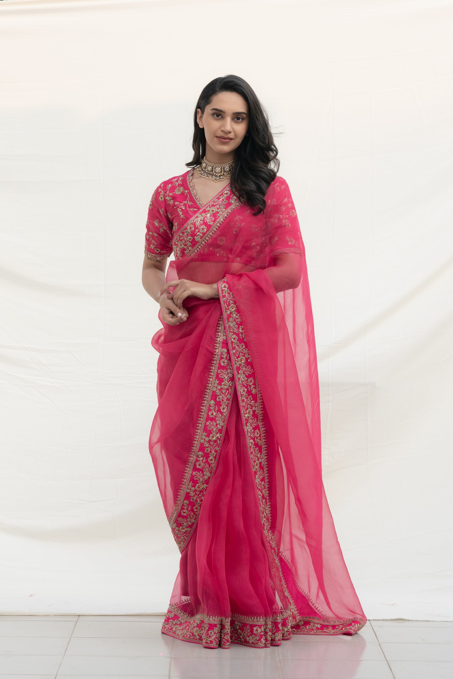 DEEP PINK SILK ORGANZA SAREE