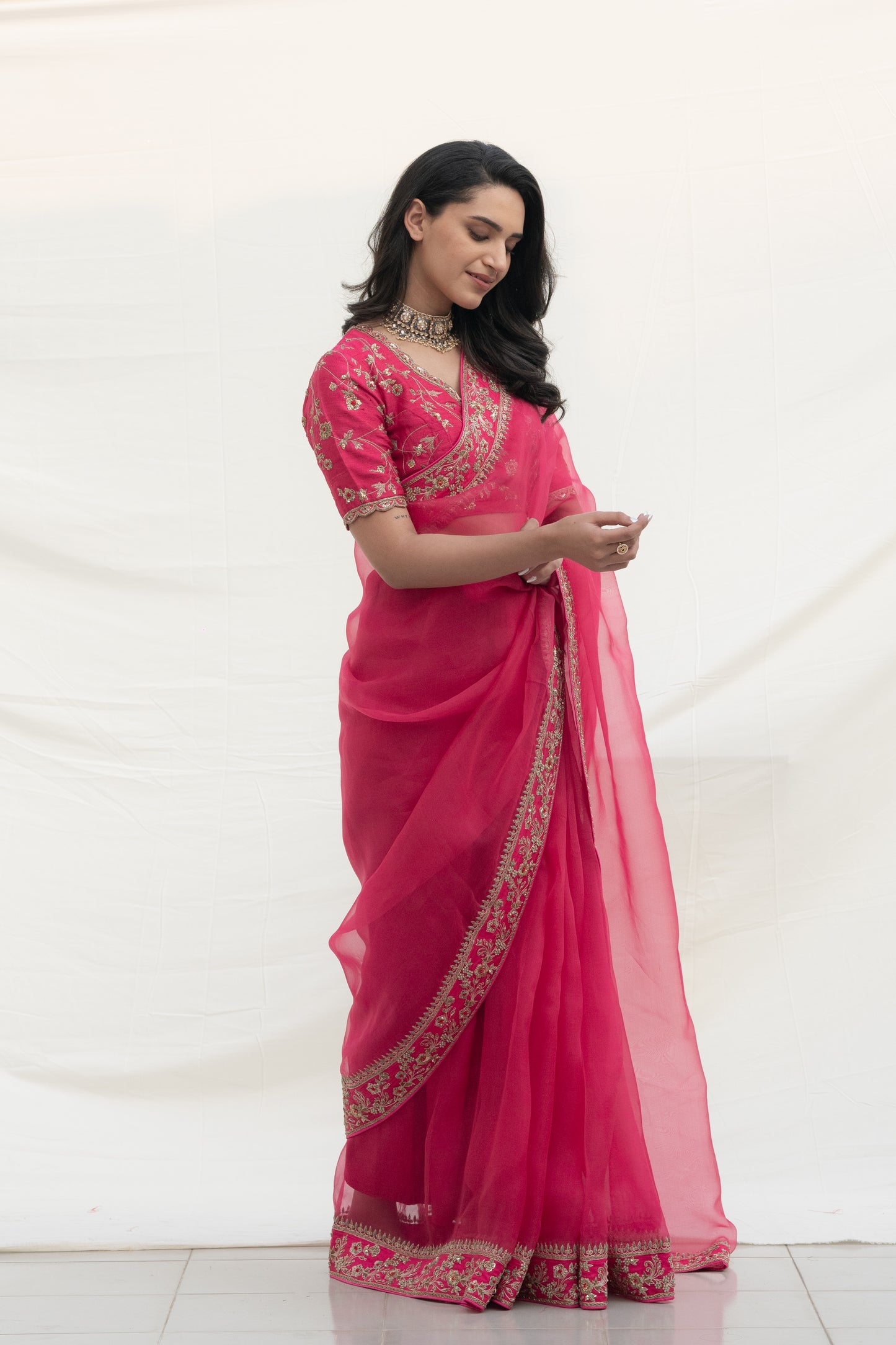 DEEP PINK SILK ORGANZA SAREE