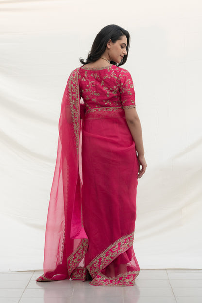 DEEP PINK SILK ORGANZA SAREE