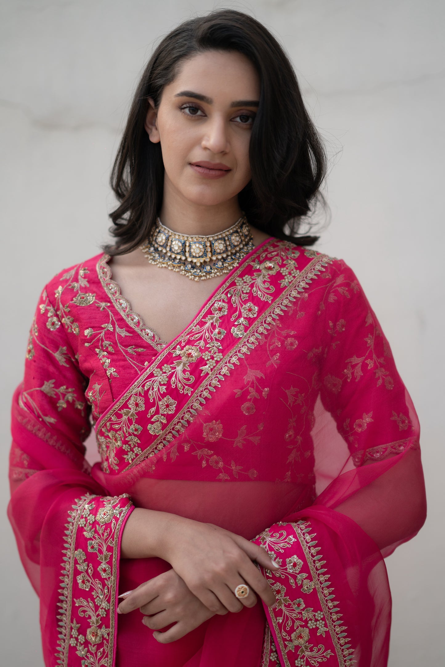 DEEP PINK SILK ORGANZA SAREE