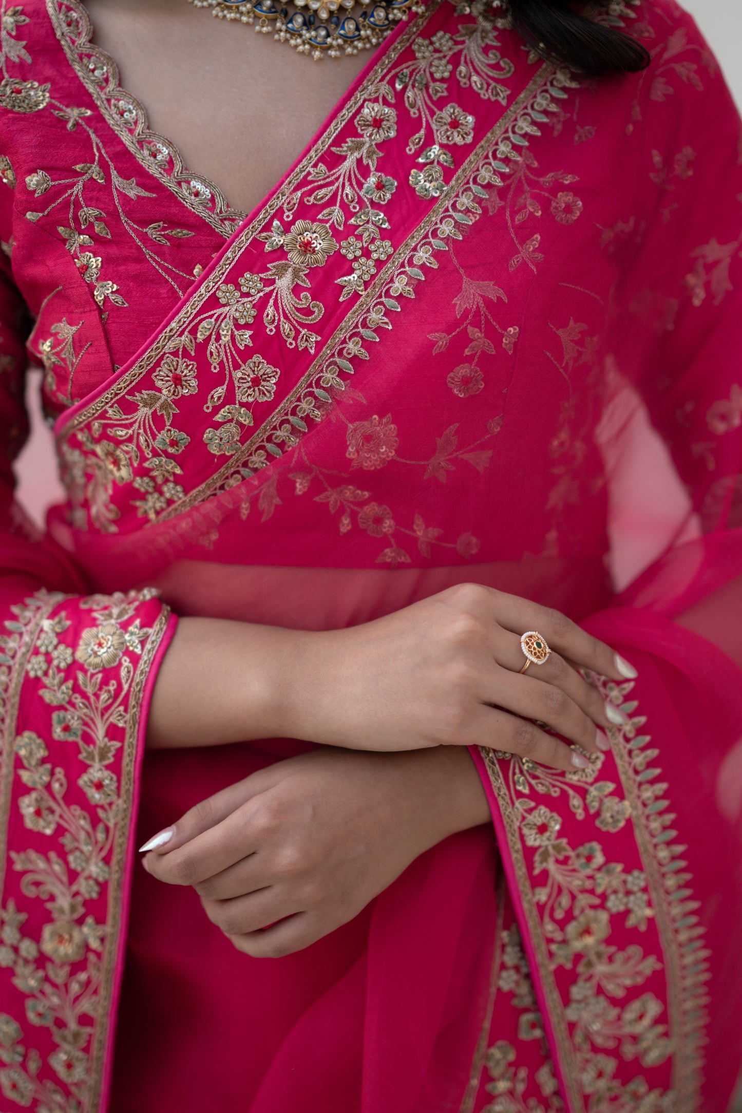 DEEP PINK SILK ORGANZA SAREE