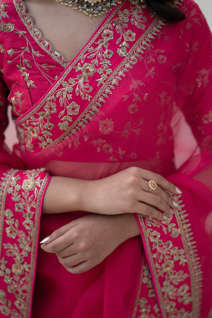 DEEP PINK SILK ORGANZA SAREE