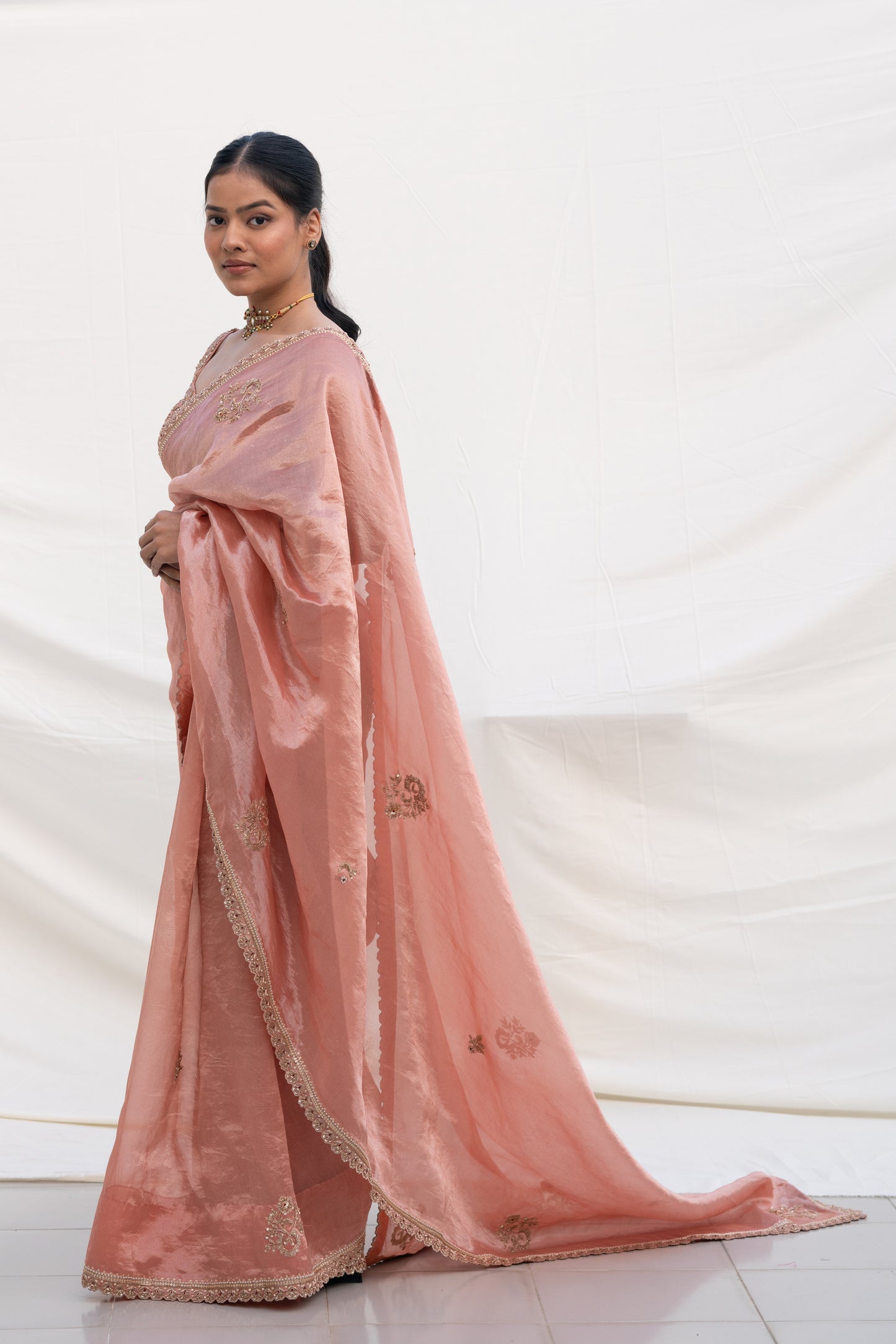 TEA ROSE SILK TISSUE ORGANZA SAREE