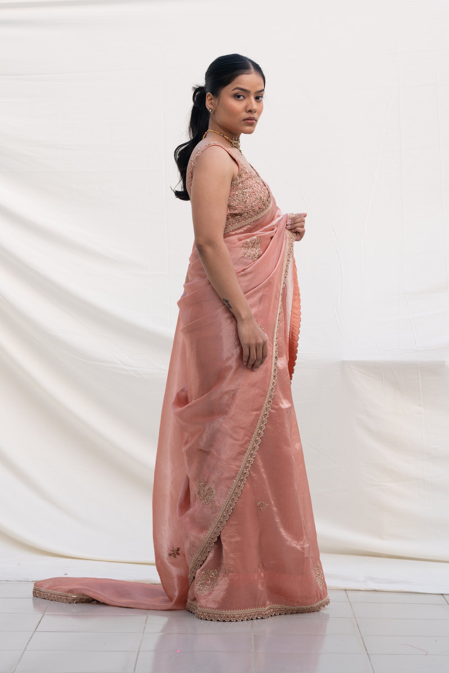 TEA ROSE SILK TISSUE ORGANZA SAREE