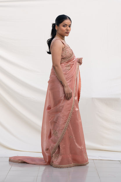 TEA ROSE SILK TISSUE ORGANZA SAREE