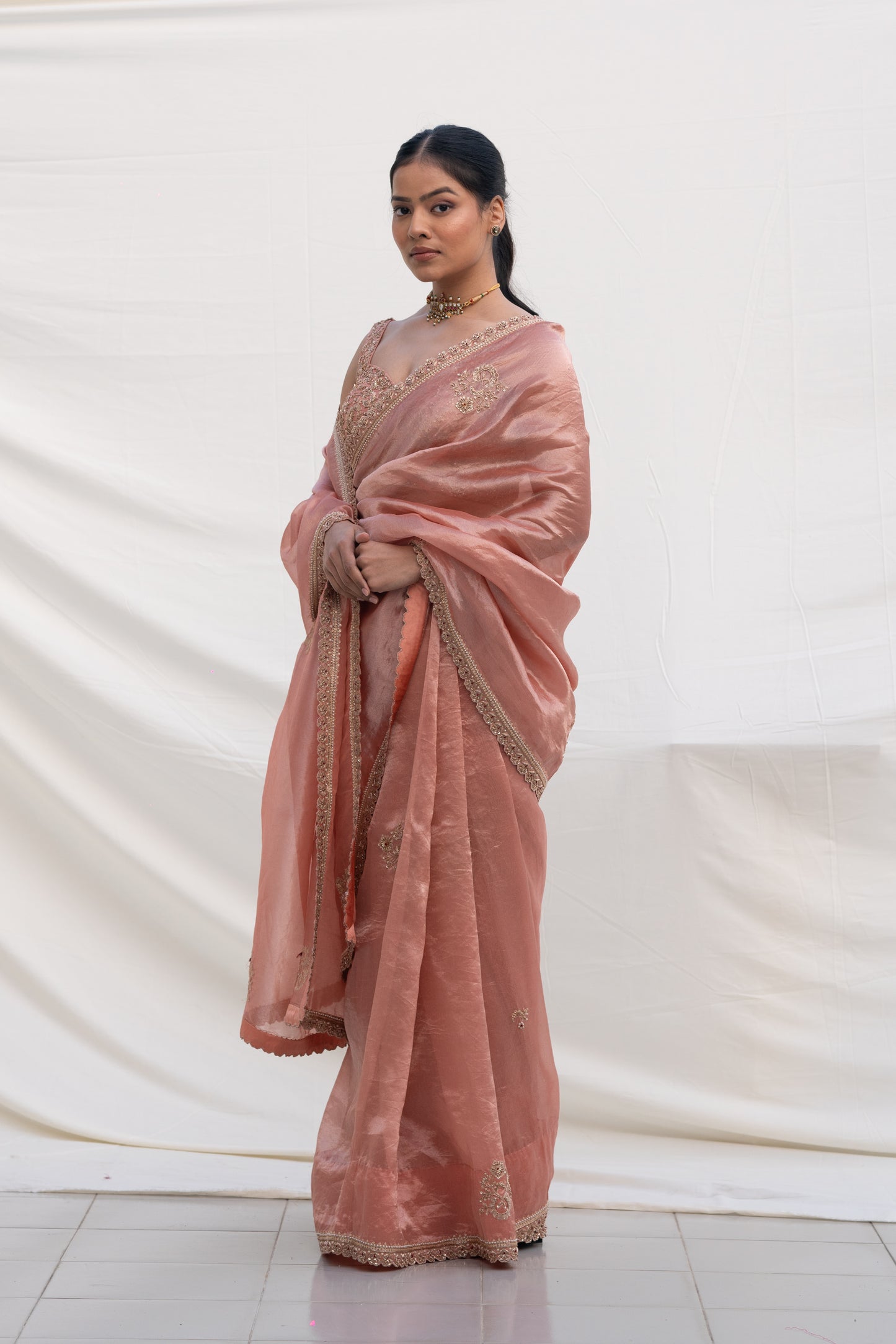 TEA ROSE SILK TISSUE ORGANZA SAREE