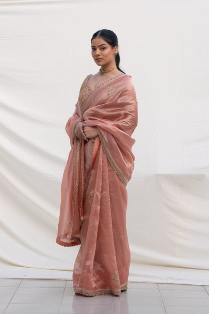 TEA ROSE SILK TISSUE ORGANZA SAREE