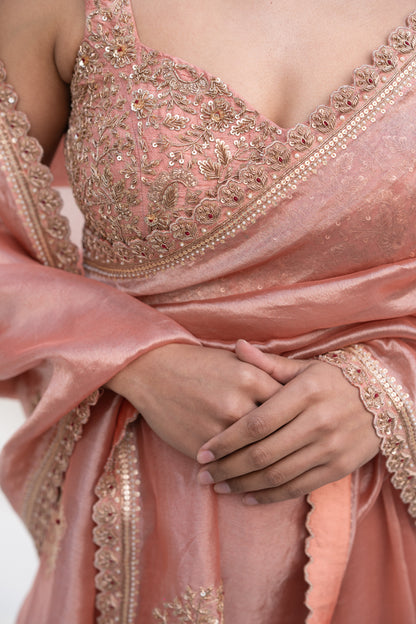 TEA ROSE SILK TISSUE ORGANZA SAREE