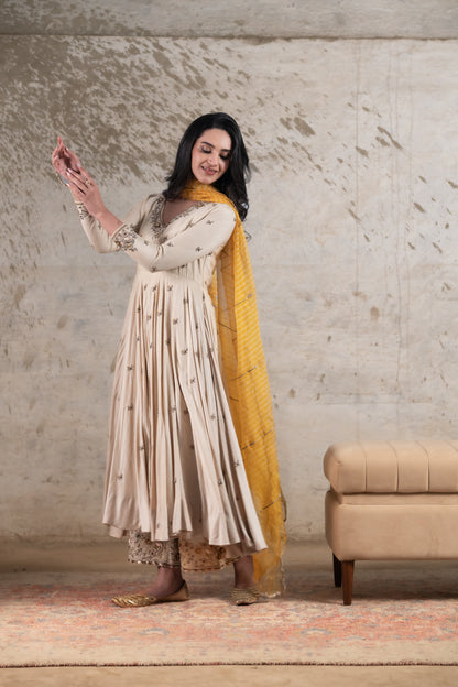 ECRU MOGA SILK ANARKALI