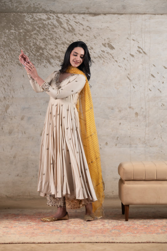 ECRU MOGA SILK ANARKALI