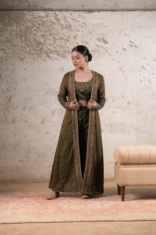 DARK MOSS GREEN TISSUE JACKET SET