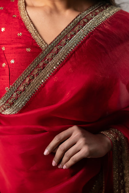 RUBY RED SILK ORGANZA SAREE