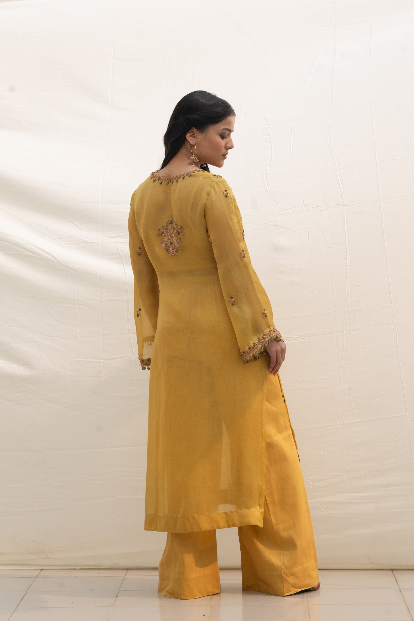BISCOTTI YELLOW SILK ORGANZA KURTA SET