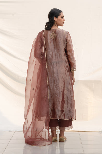 ROSY NUDE SILK TISSUE KALIDAR SUIT SET
